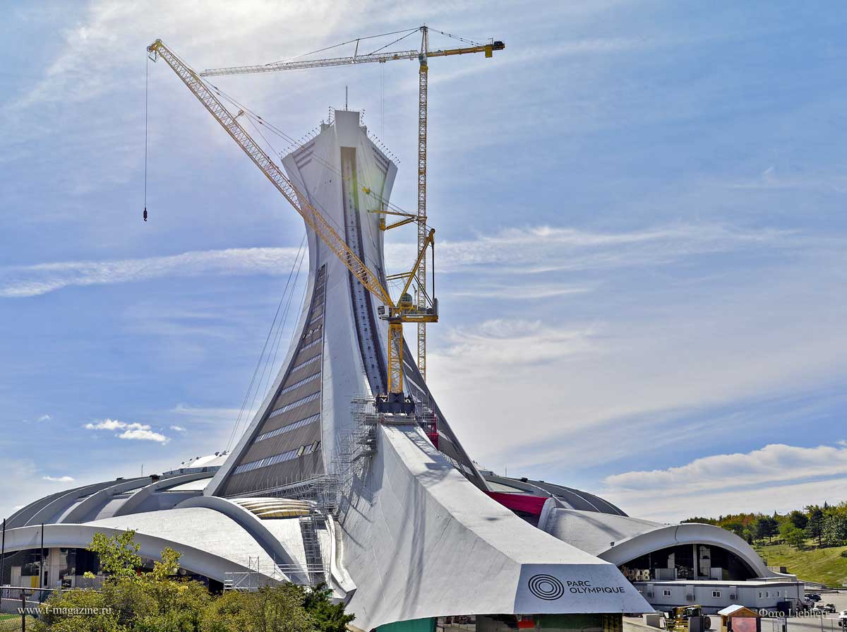 Башенные краны Liebherr на Олимпийском стадионе в Монреале