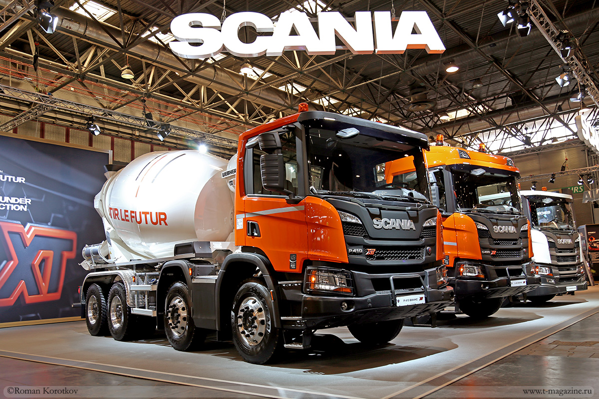 Фото грузовиков Scania на стенде на выставке Intermat 2018